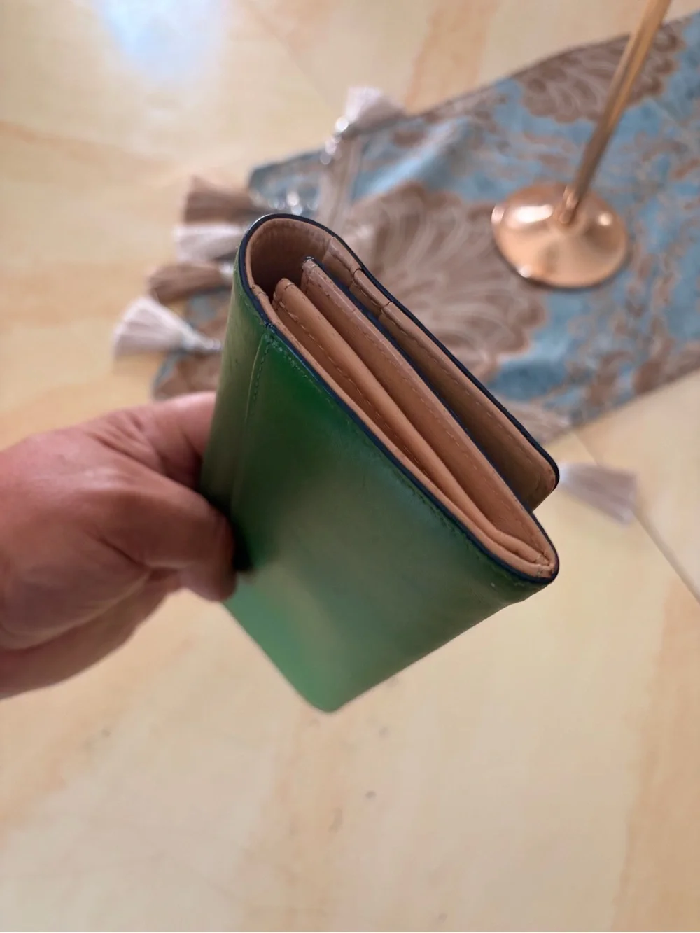 kate spade Green Leather Wristlet Clutch with Silver Plaque very high-end